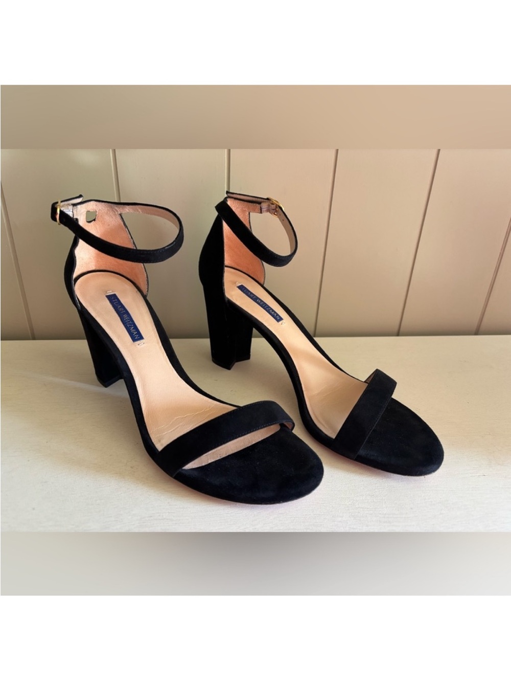 Stuart Weitzman Nudistcurve
75 Sandal Women's 10 Black Suede Block Heel Strappy